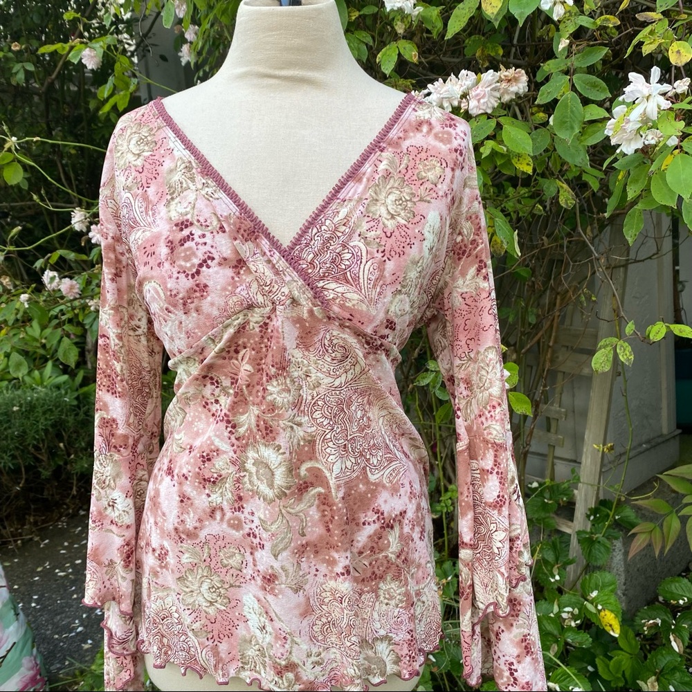 Women’s Boho Soft Pink Flare Sleeved Blouse